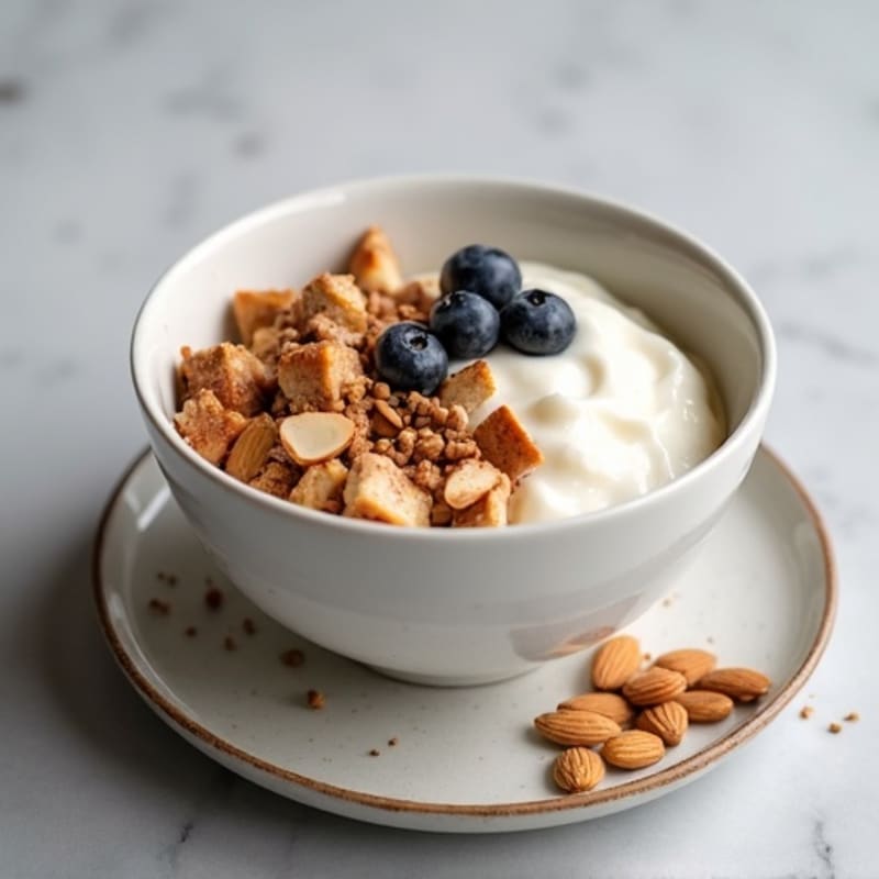 Creamy Protein Yogurt Bowl with Chopped Chicken and Almonds