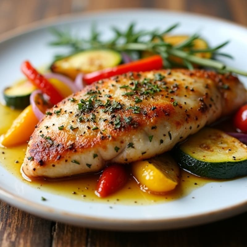 Herb-Crusted Pan Seared Chicken with Roasted Vegetables