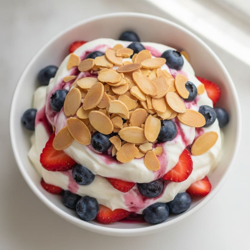 Greek Yogurt Protein Parfait with Mixed Berries and Almonds