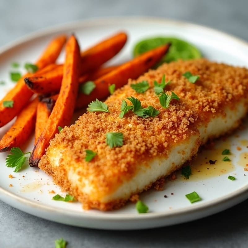 Crispy Baked Cod with Roasted Sweet Potato Fries