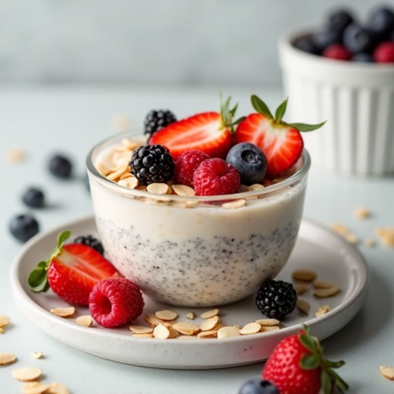 Creamy Vanilla Protein Chia Pudding with Fresh Berries and Crunchy Almonds