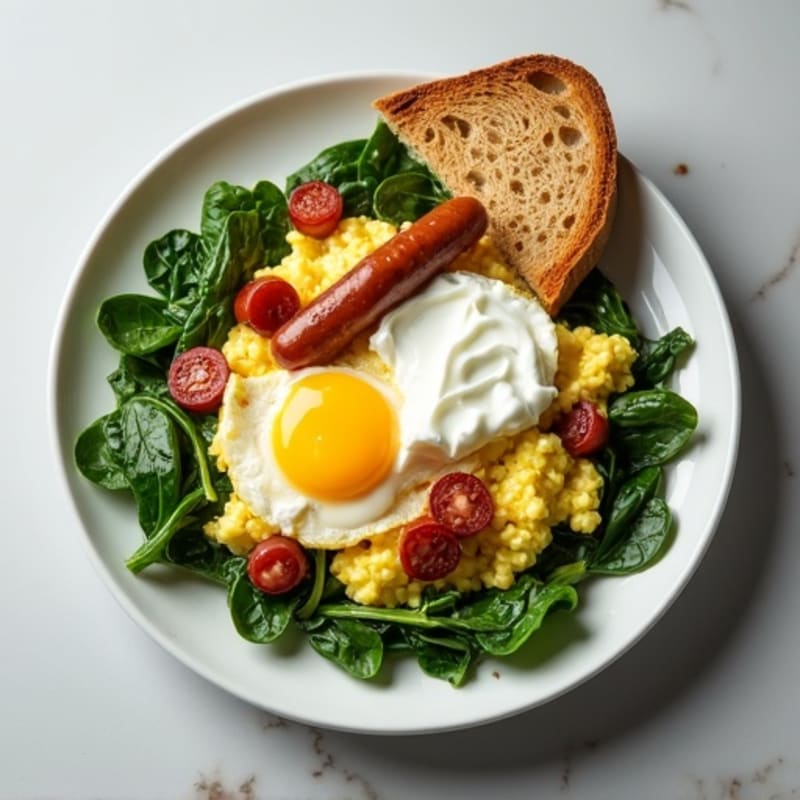 Egg White Scramble with Turkey Sausage and Wilted Spinach