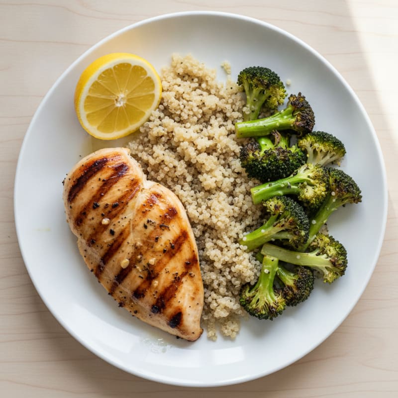 Grilled Chicken Breast with Roasted Broccoli and Quinoa
