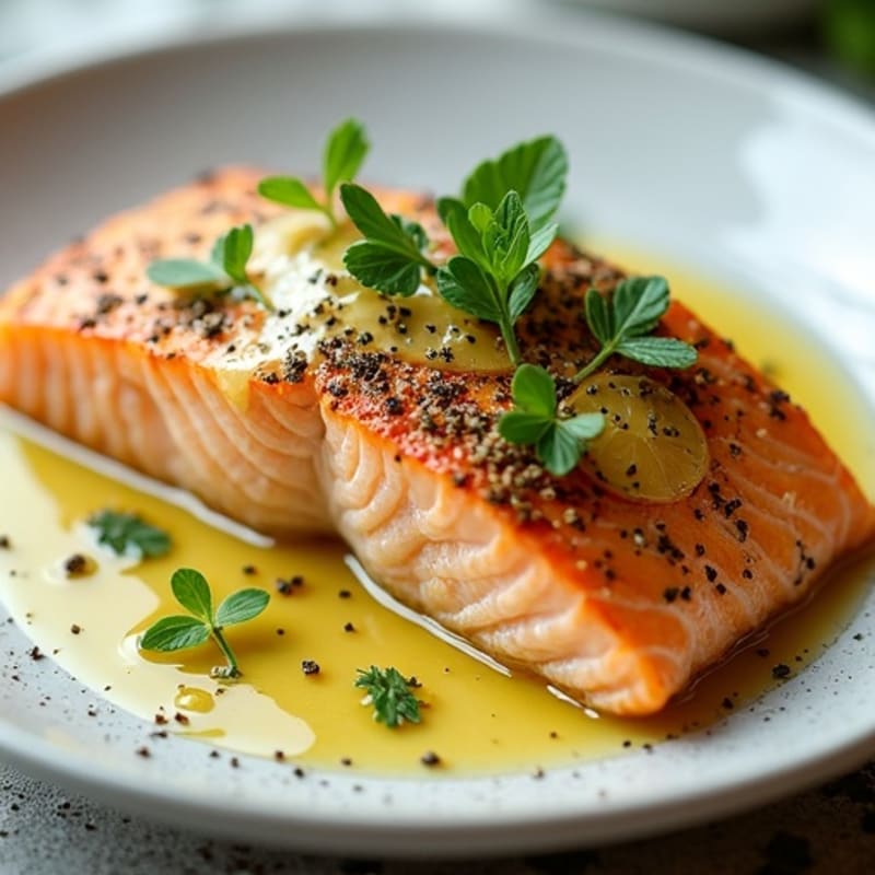Herb-Crusted Baked Salmon with Lemon Garlic Sauce