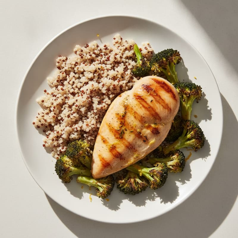 Grilled Chicken Breast with Quinoa and Roasted Broccoli