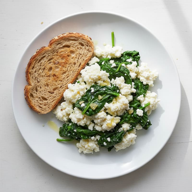 Cottage Cheese Egg White Scramble with Sautéed Spinach