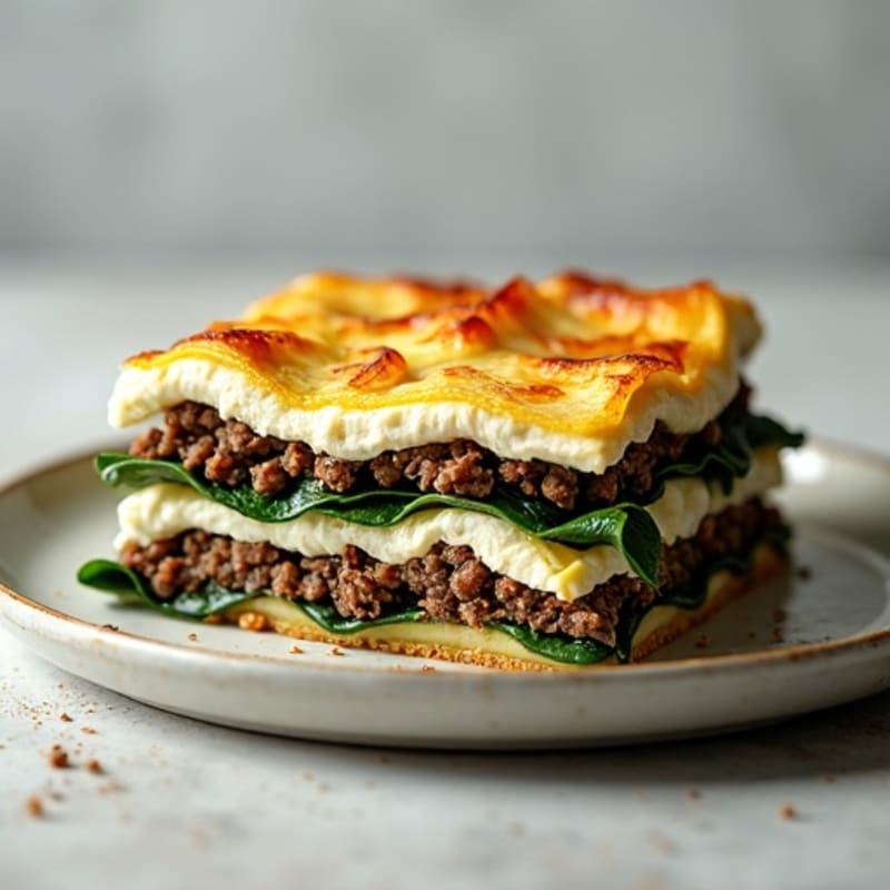 Hearty Baked Lean Beef and Spinach Layers with Creamy Ricotta