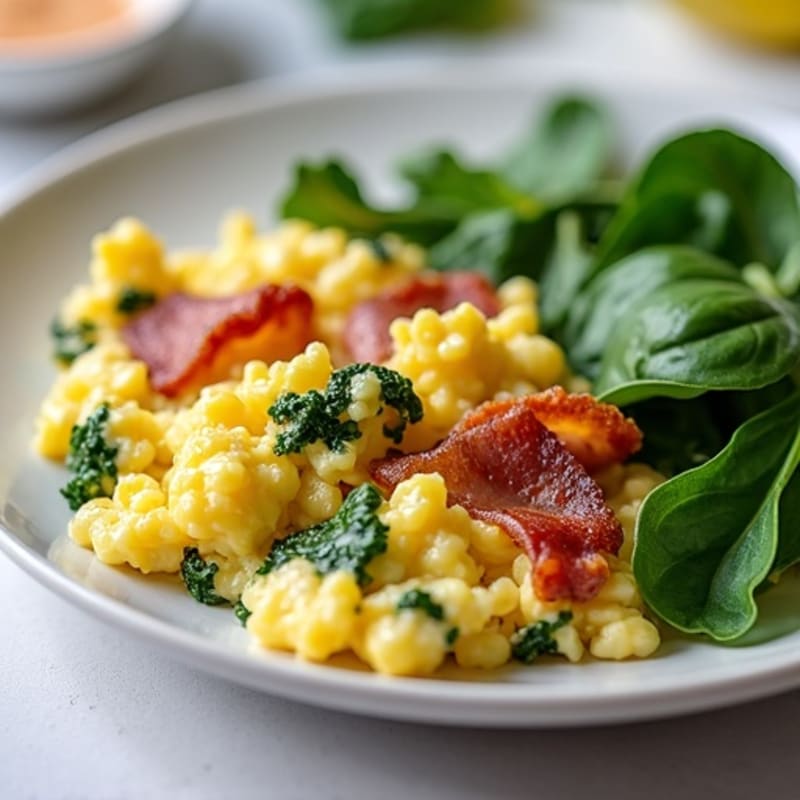Cottage Cheese Scramble with Spinach and Turkey Bacon