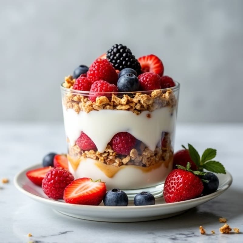 Creamy Greek Yogurt Parfait with Protein Granola and Mixed Berries