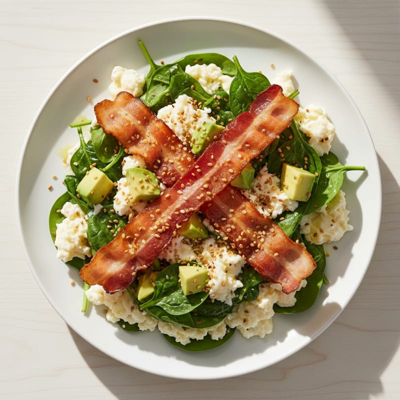 Crispy Turkey Bacon and Egg White Scramble with Spinach
