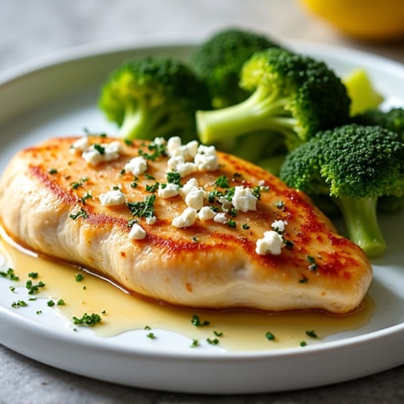 Oven-Baked Chicken Breast with Roasted Broccoli and White Cheese