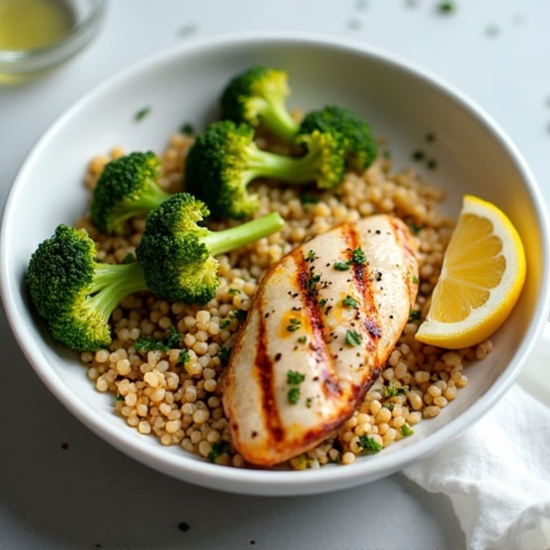 Grilled Chicken and Quinoa Bowl with Roasted Broccoli