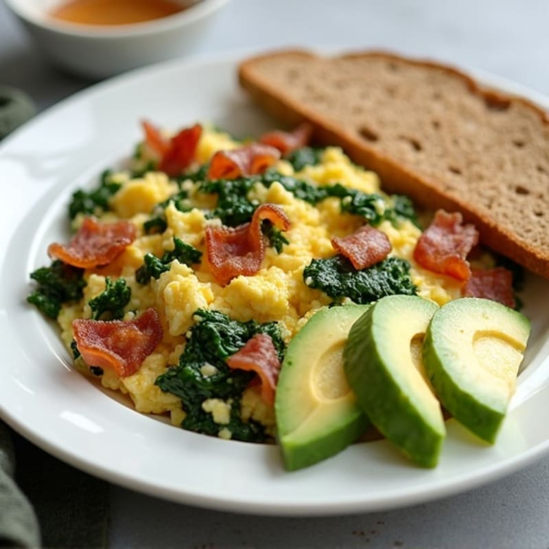 Egg White and Spinach Scramble with Turkey Bacon