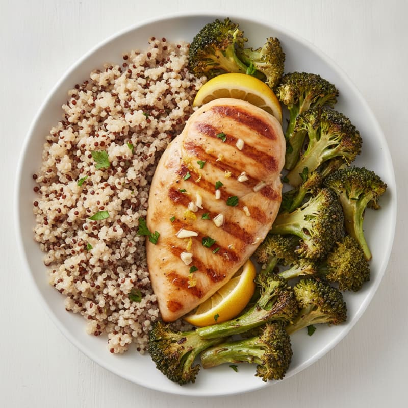 Grilled Chicken Breast with Quinoa and Roasted Broccoli