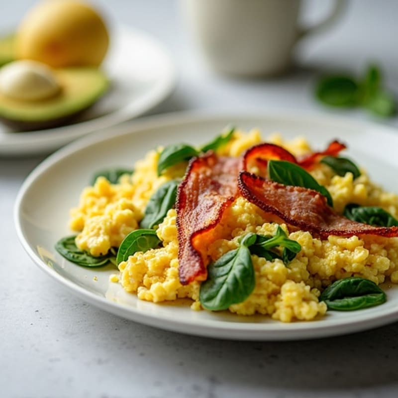 Egg White Scramble with Spinach and Turkey Bacon