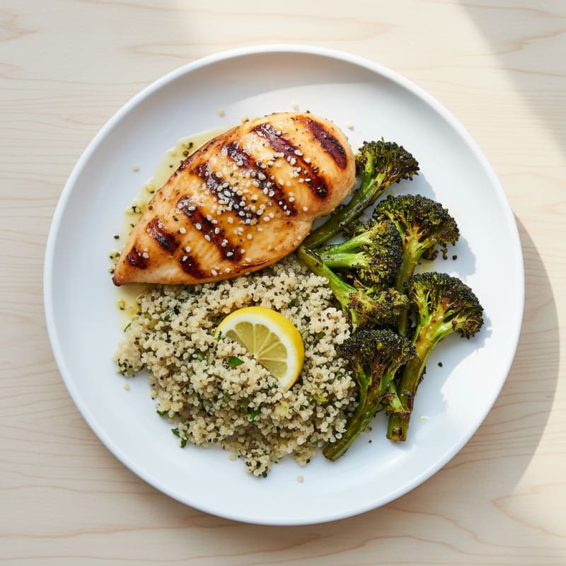 Grilled Chicken Breast with Quinoa and Roasted Broccoli