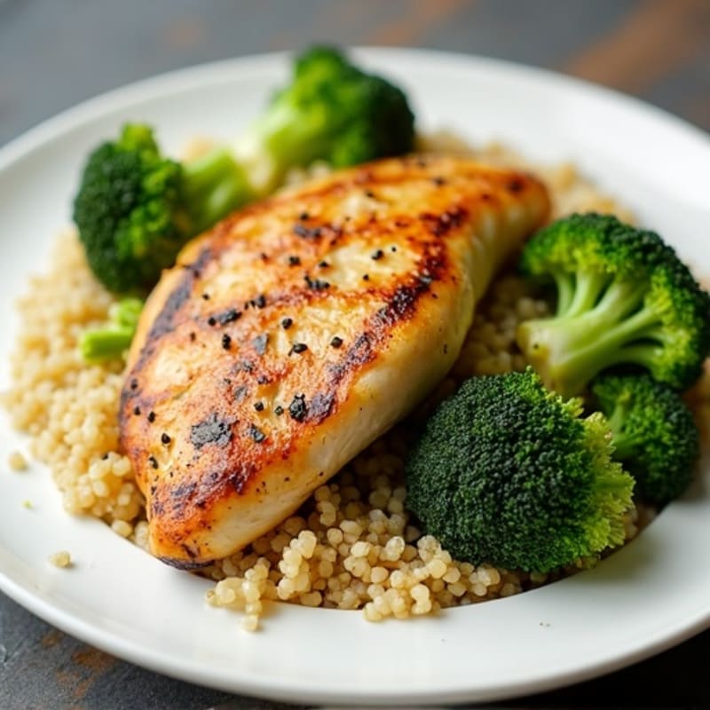 Grilled Lemon Chicken Breast with Quinoa and Roasted Broccoli