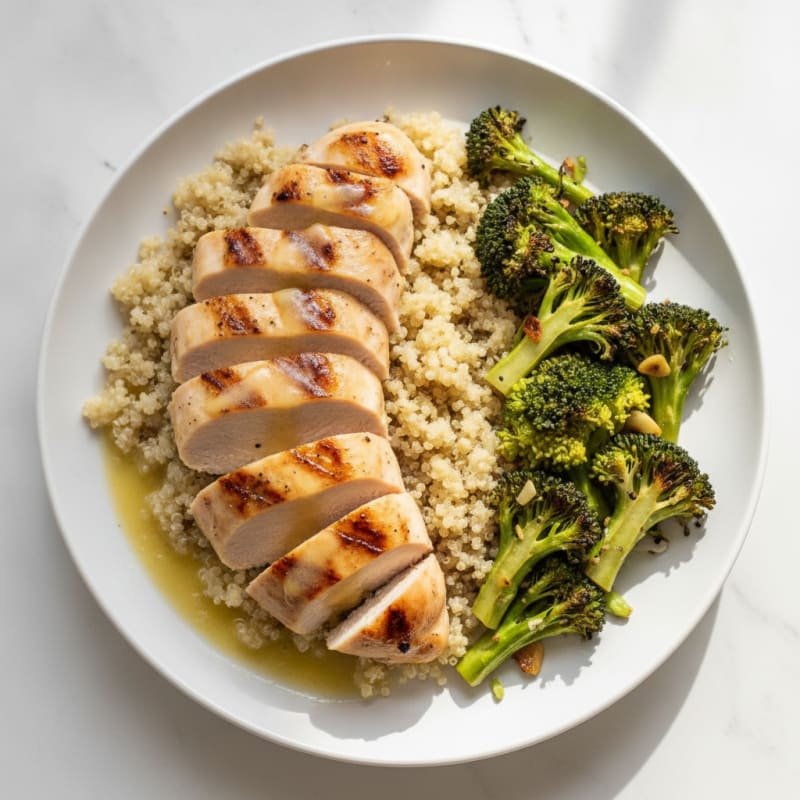 Grilled Chicken Breast with Quinoa and Roasted Broccoli