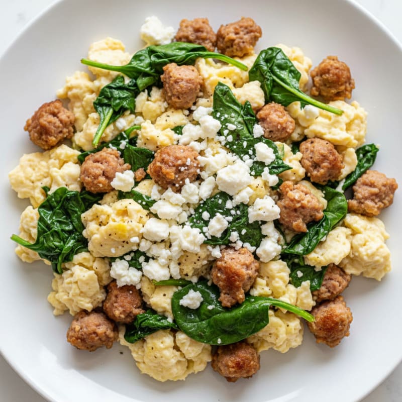 Egg White Scramble with Turkey Sausage and Spinach