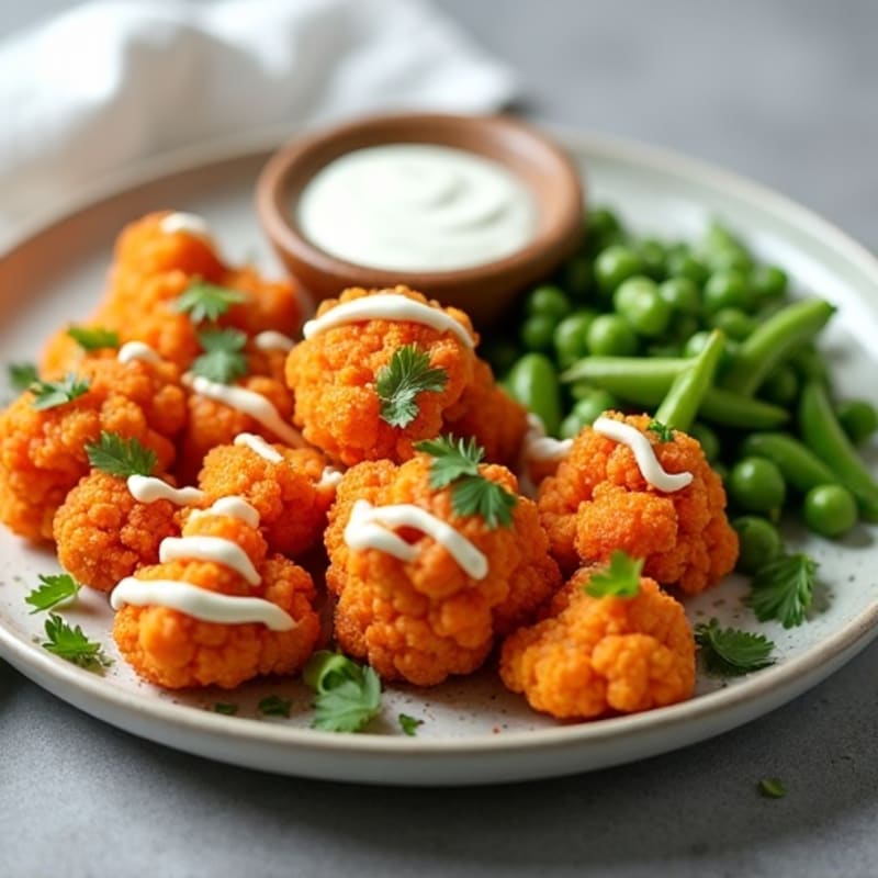Crispy Buffalo Cauliflower with Herb Ranch Drizzle