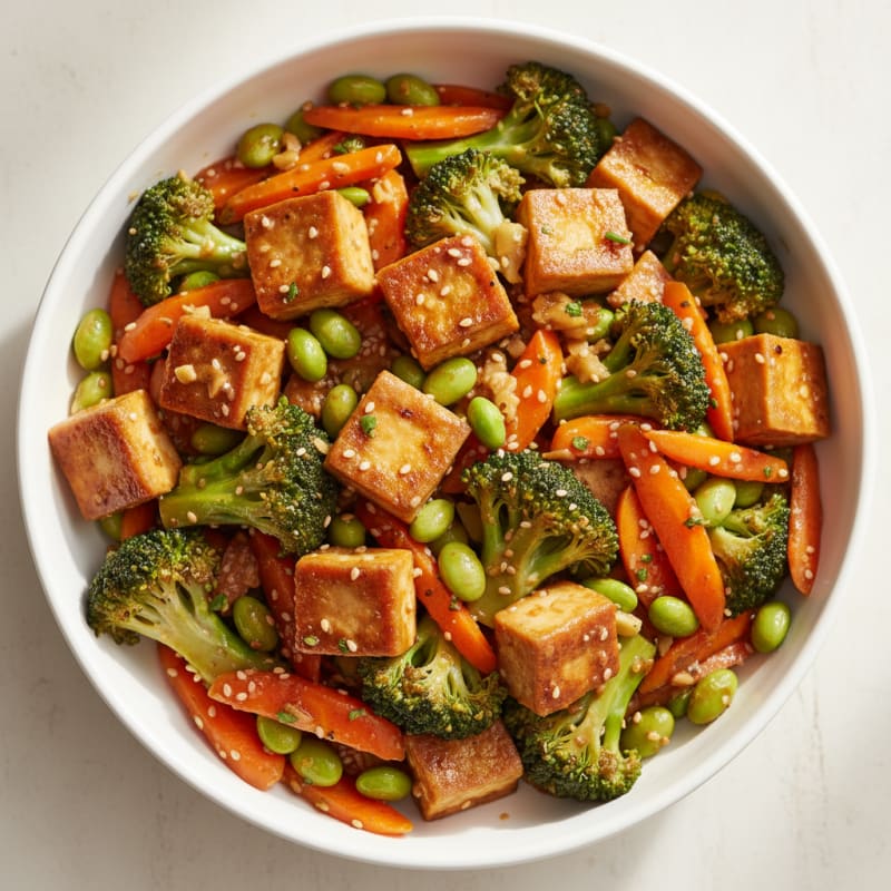 Sesame Tofu Stir-Fry with Broccoli and Carrots