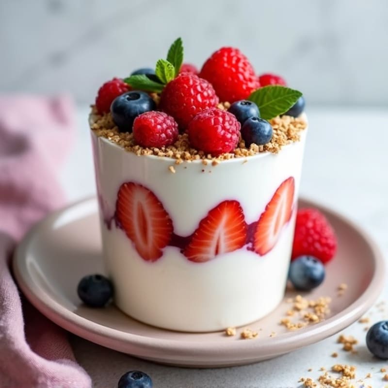 Greek Yogurt Protein Parfait with Mixed Berries and Almond Butter
