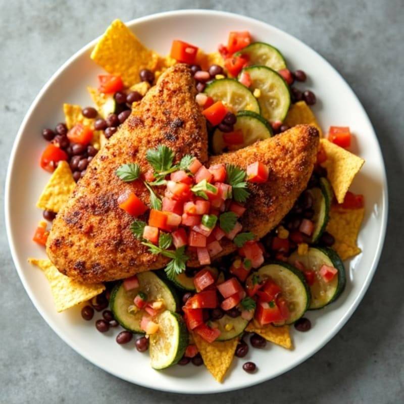 Sheet Pan Crispy Chicken Nachos with Roasted Veggies and Fresh Salsa