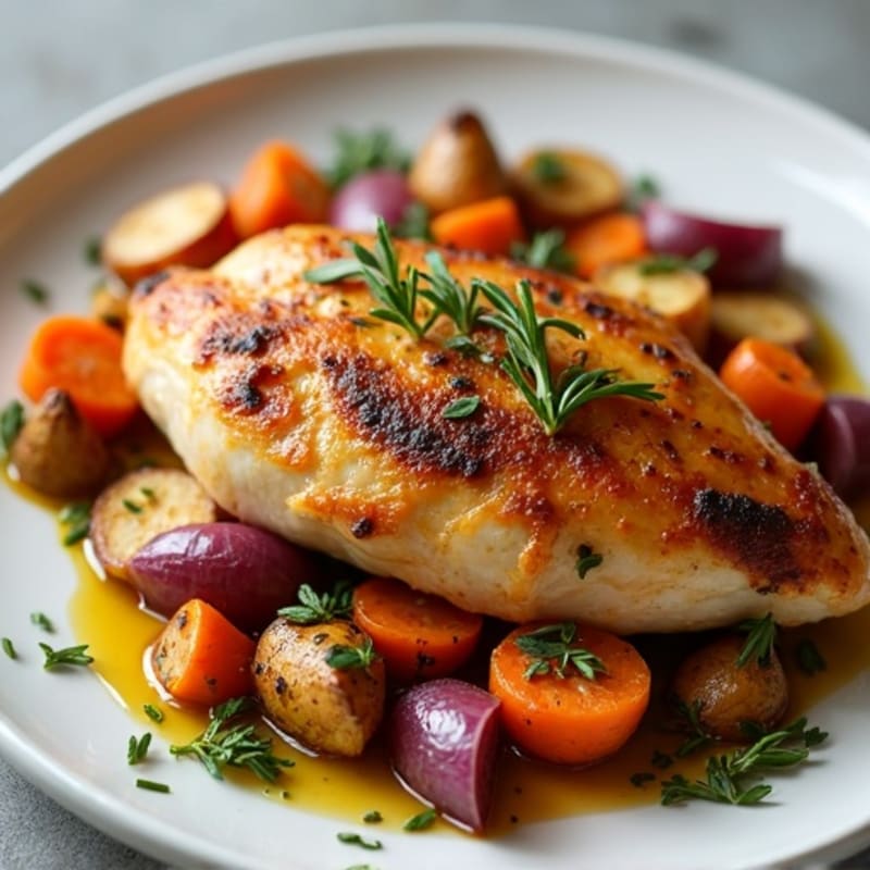 Crispy Lemon Herb Roasted Chicken with Roasted Root Vegetables