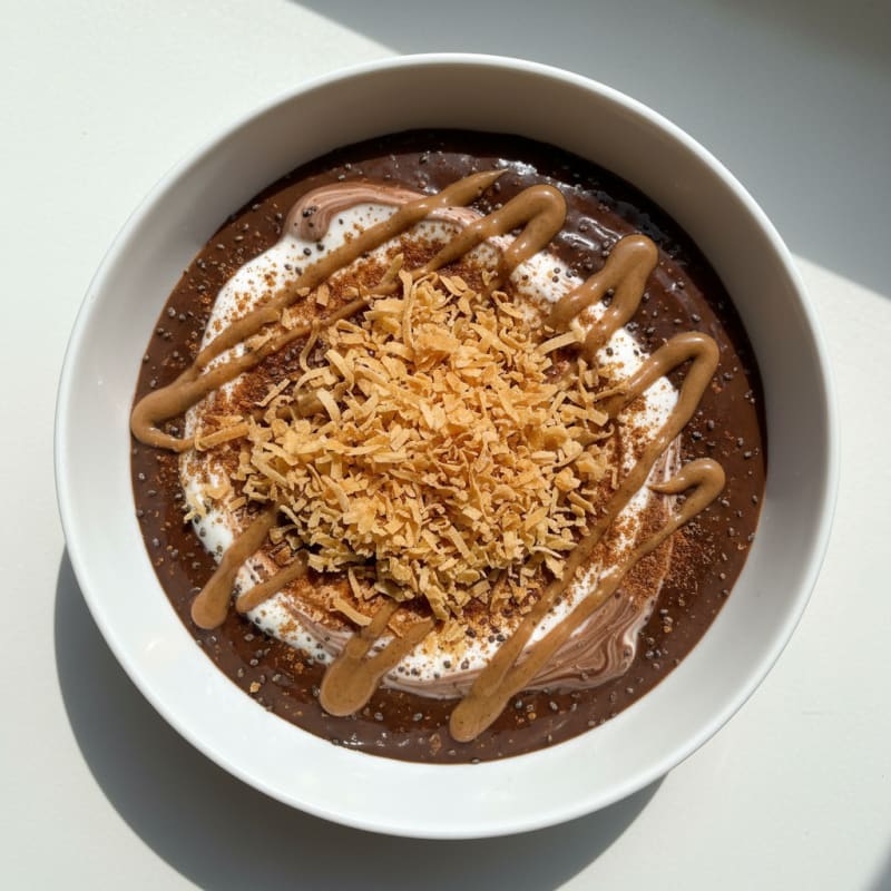 Silky Chocolate Protein Pudding with Toasted Coconut