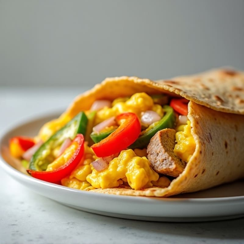 Creamy Scrambled Egg and Lean Turkey Sausage Burrito with Sautéed Vegetables