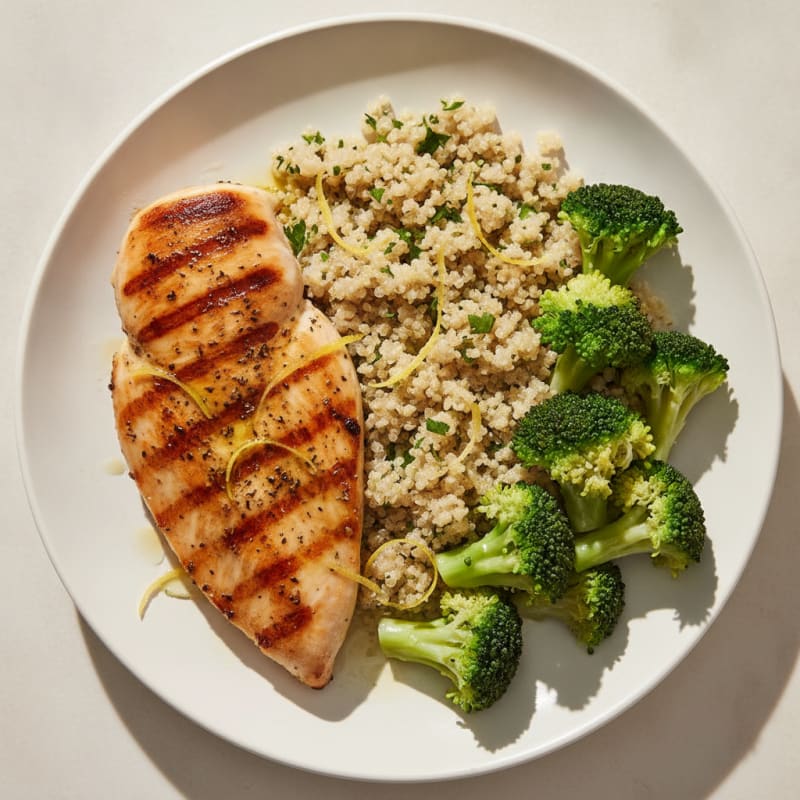 Grilled Chicken Breast with Quinoa and Steamed Broccoli
