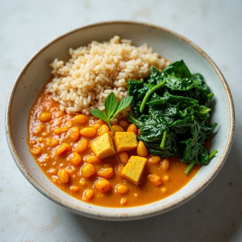 Creamy Coconut Lentil Curry with Spinach and Brown Rice