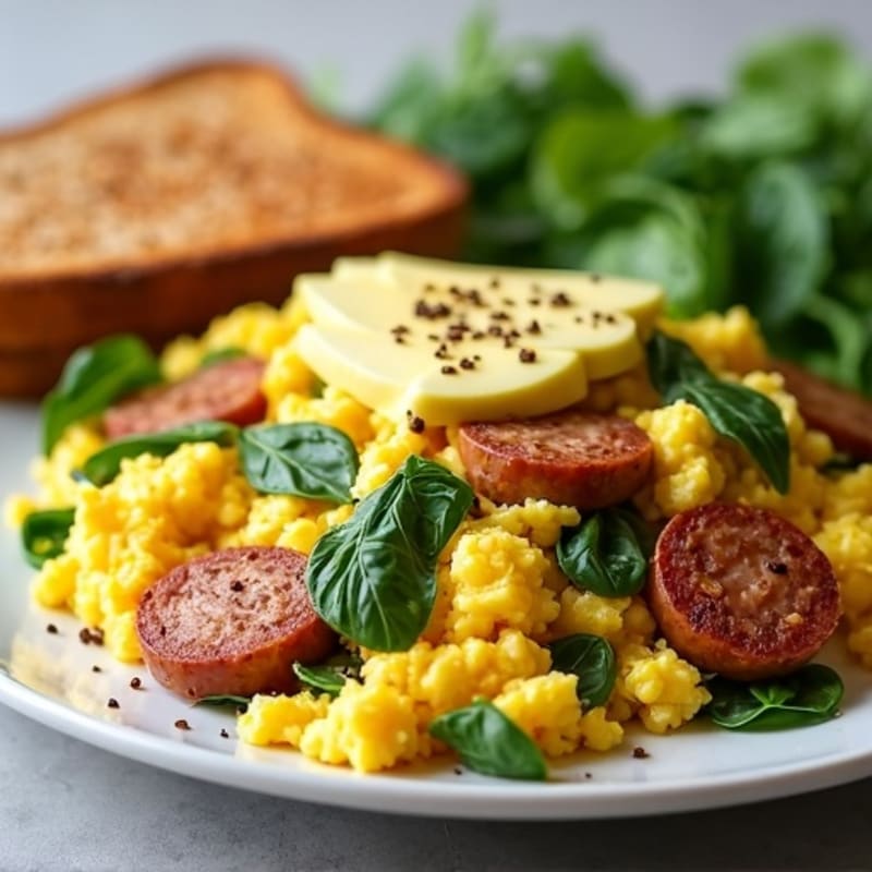 Egg White and Turkey Sausage Scramble with Spinach