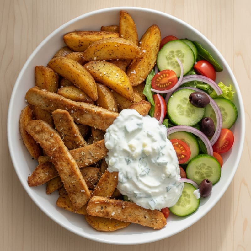 Seitan Gyros Bowl with Tzatziki