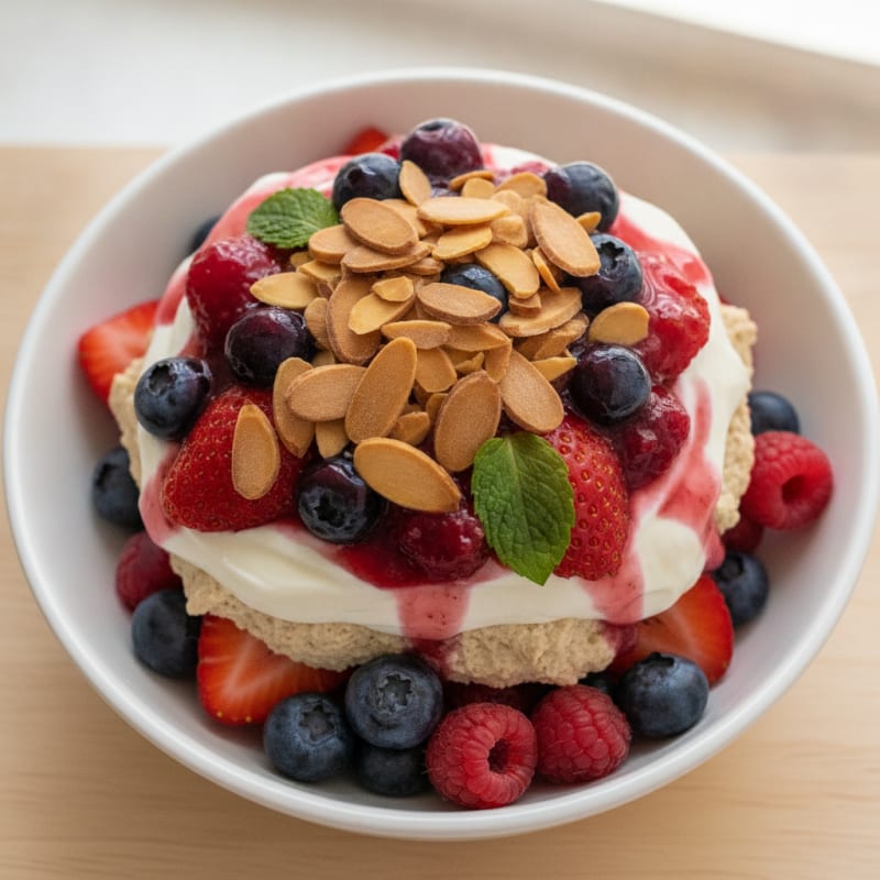 Greek Yogurt Protein Parfait with Mixed Berries and Almonds