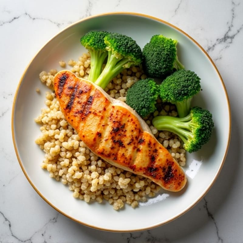 Grilled Chicken Breast with Roasted Broccoli and Quinoa