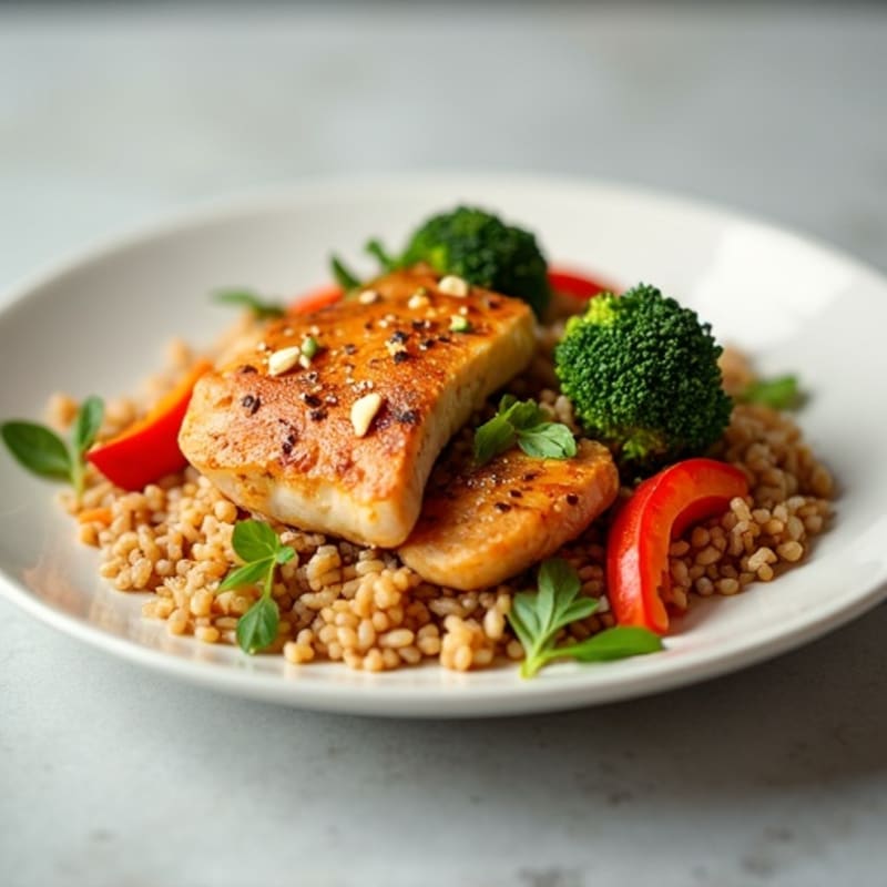 Chicken Stir-Fried Brown Rice with Crisp Vegetables