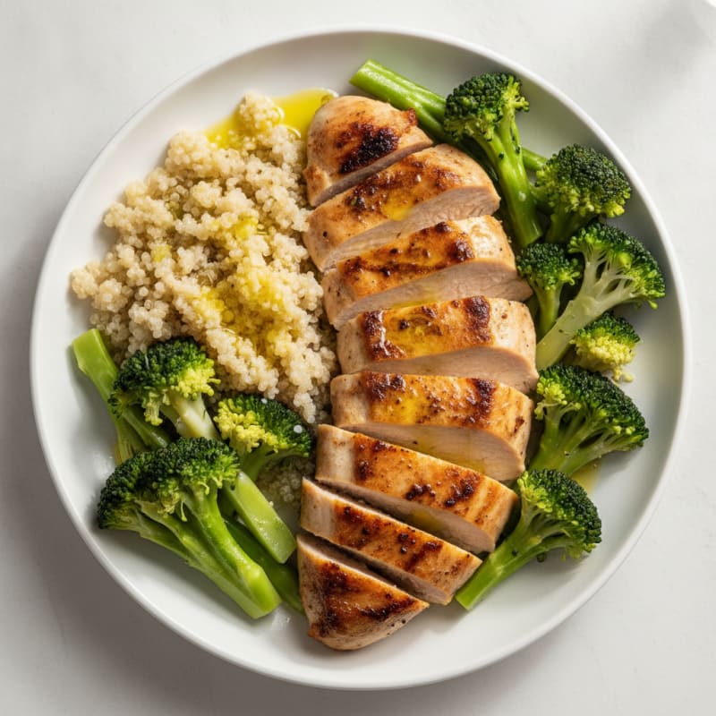 Grilled Chicken Breast with Quinoa and Steamed Broccoli