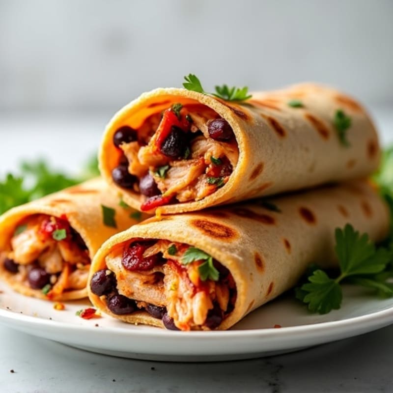 Spicy Baked Chicken and Black Bean Tortilla Rolls
