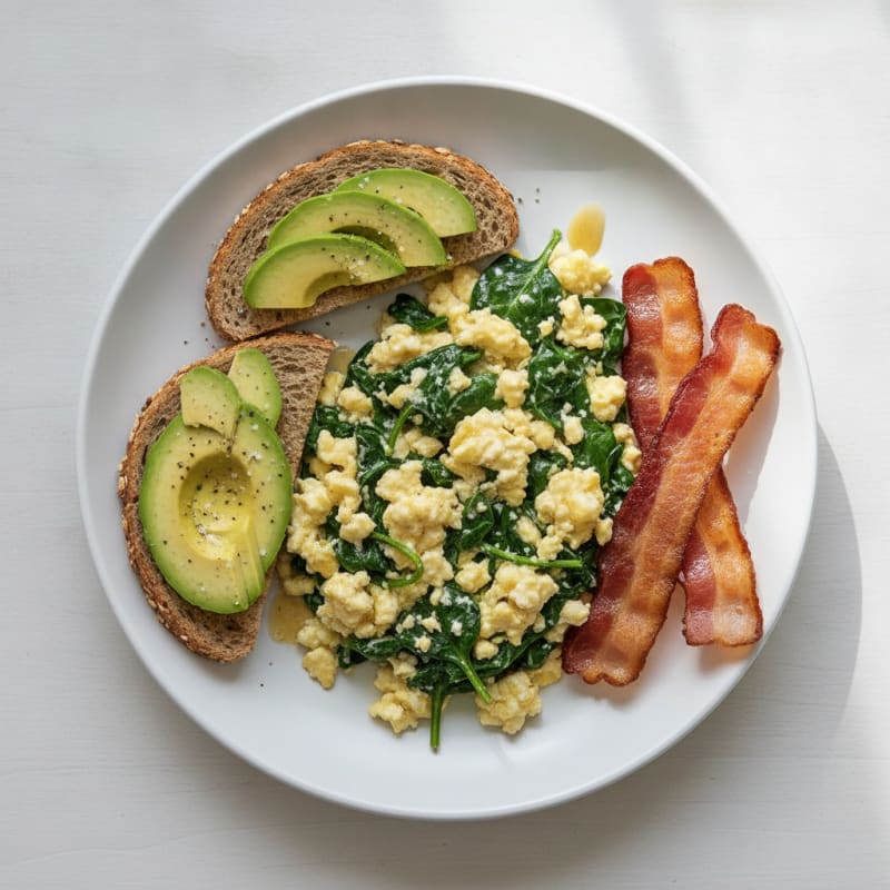 Cottage Cheese Scramble with Spinach and Turkey Bacon