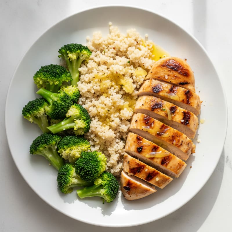 Grilled Chicken Breast with Quinoa and Steamed Broccoli