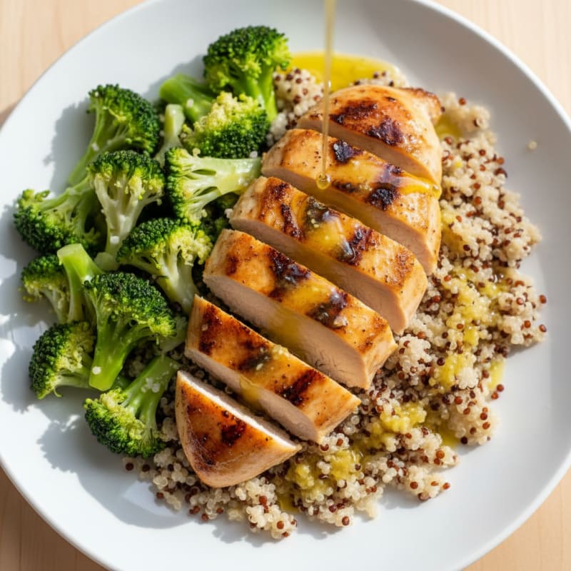 Grilled Chicken Breast with Quinoa and Steamed Broccoli