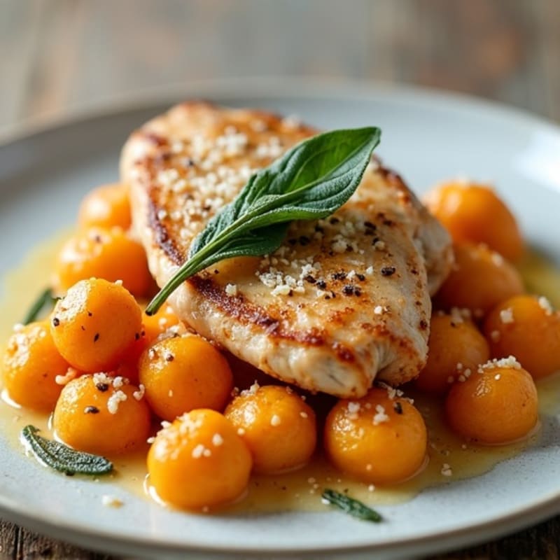 Pan-Seared Sweet Potato Gnocchi with Sage Brown Butter and Chicken