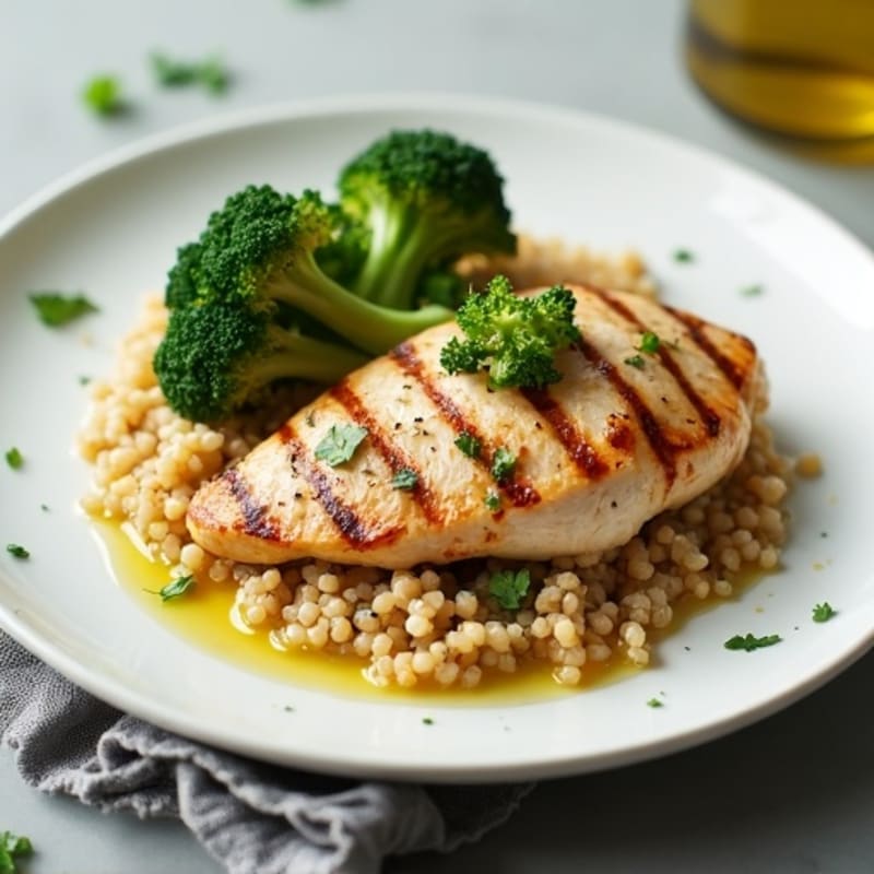 Grilled Chicken Breast with Quinoa and Roasted Broccoli