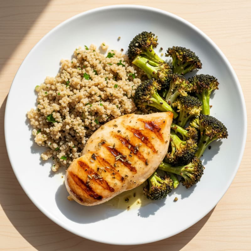 Grilled Chicken Breast with Roasted Broccoli and Quinoa