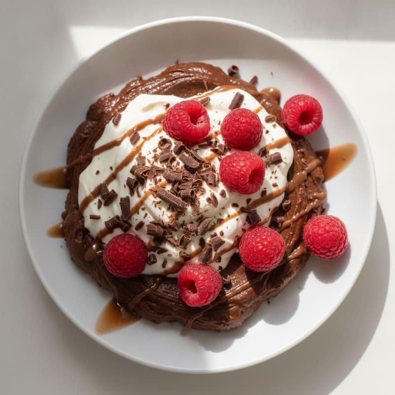 Silky Chocolate Protein Mousse with Greek Yogurt and Fresh Raspberries