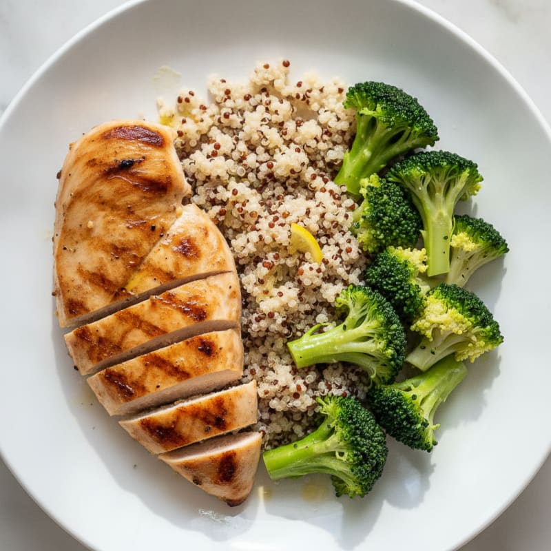 Grilled Chicken Breast with Quinoa and Steamed Broccoli