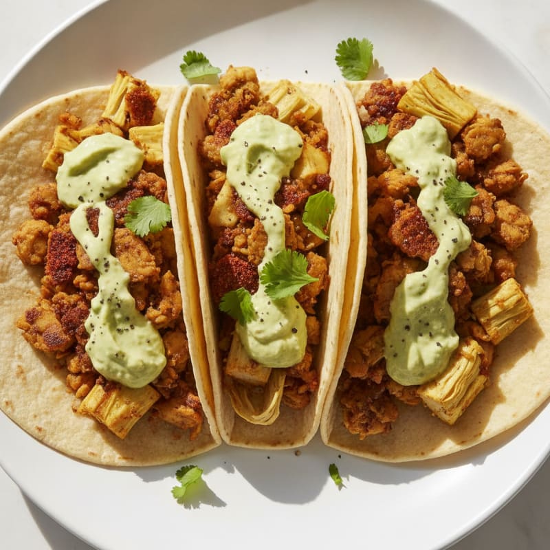 Jackfruit Carnitas Tacos with Avocado Crema