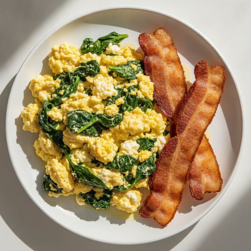 Cottage Cheese Scramble with Spinach and Turkey Bacon