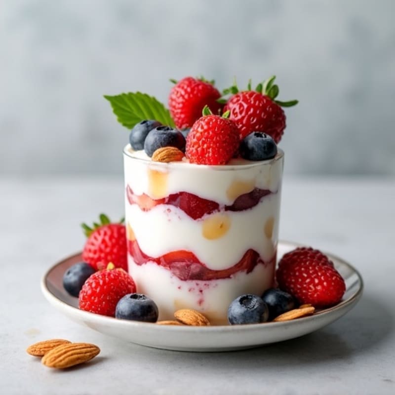 Greek Yogurt Protein Parfait with Mixed Berries and Almonds